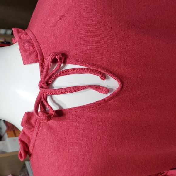 Express Pink and Black Ruffle Mock Neck Flutter Sleeve Tops 2/$12 - Picture 3 of 7